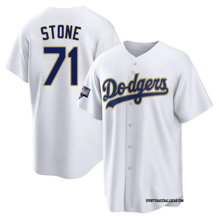 Gavin Stone Men's Los Angeles Dodgers White/Gold Replica 2021 Gold Program Player Jersey