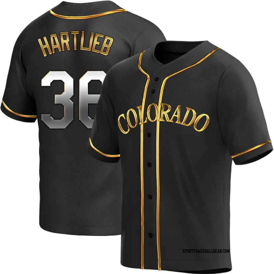 Geoff Hartlieb Men's Colorado Rockies Black Golden Replica Alternate Jersey