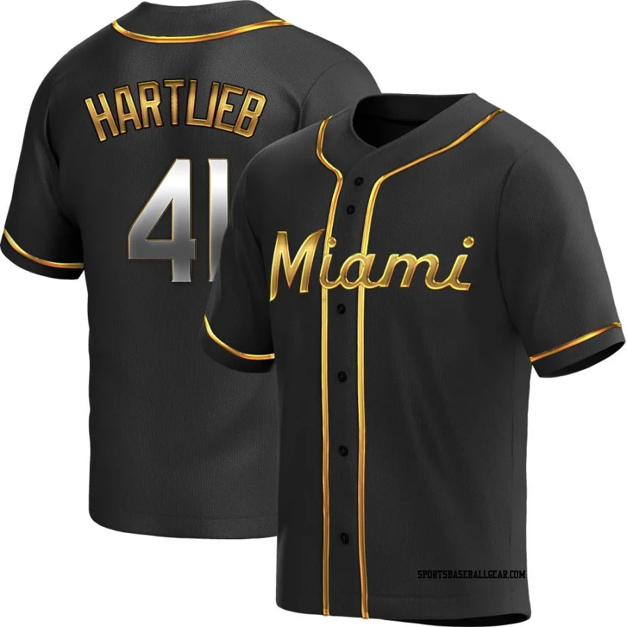 Geoff Hartlieb Men's Miami Marlins Black Golden Replica Alternate Jersey