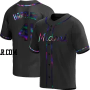 Geoff Hartlieb Men's Miami Marlins Black Holographic Replica Alternate Jersey