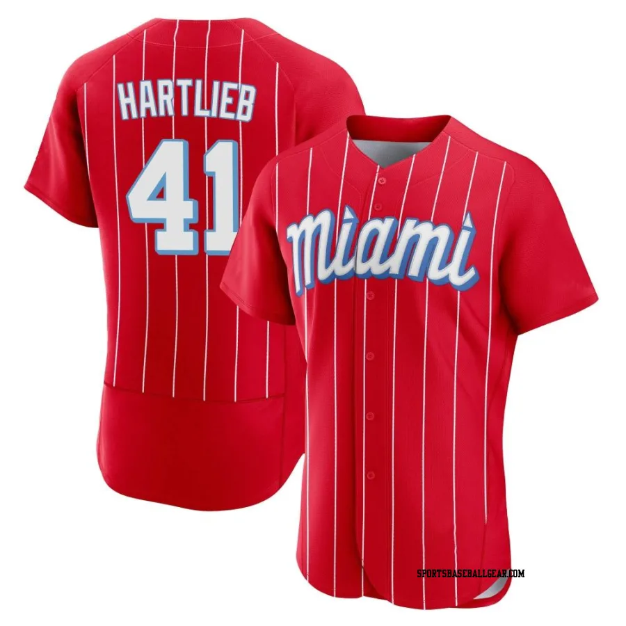 Geoff Hartlieb Men's Miami Marlins Red Authentic 2021 City Connect Jersey