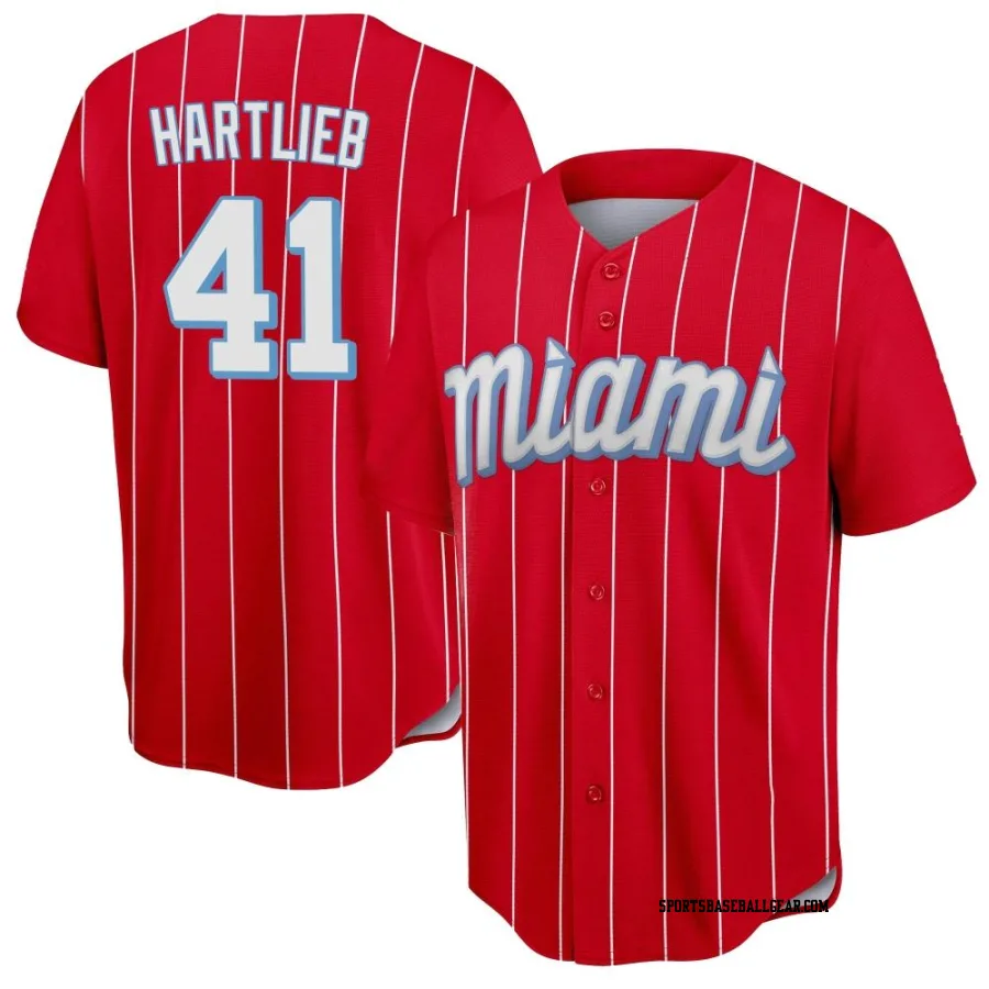 Geoff Hartlieb Men's Miami Marlins Red Replica 2021 City Connect Jersey