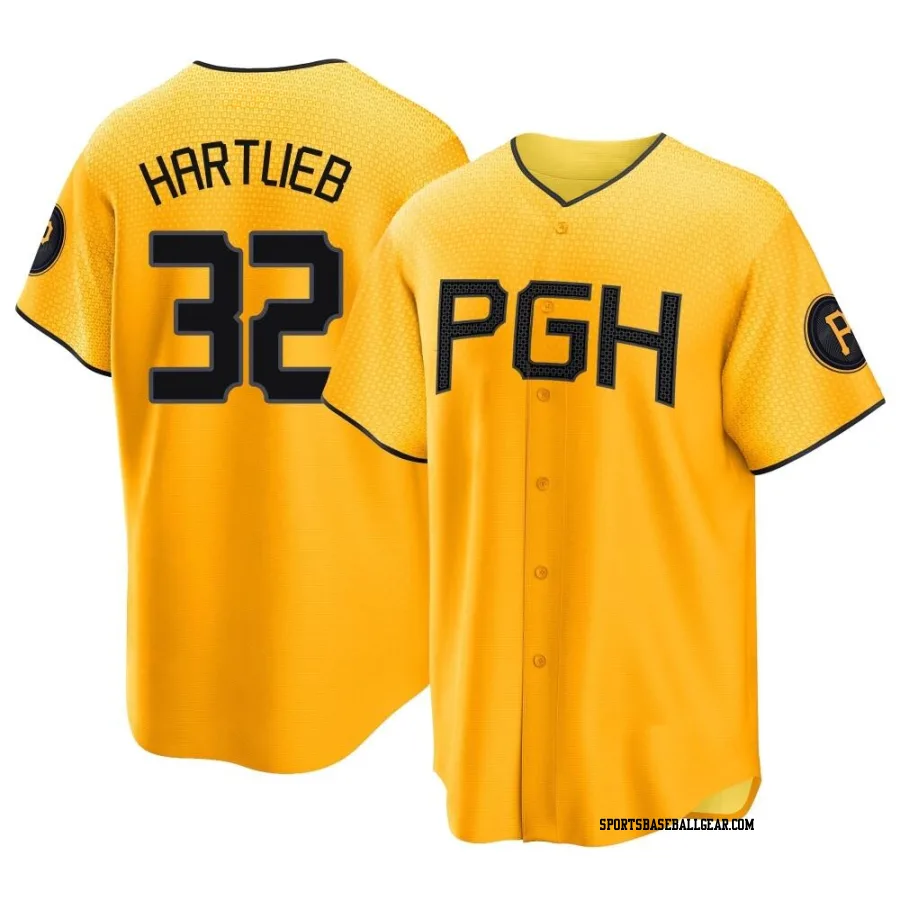 Geoff Hartlieb Youth Pittsburgh Pirates Gold Replica 2023 City Connect Jersey