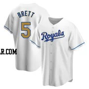 George Brett Men's Kansas City Royals Gold Replica White Home Jersey