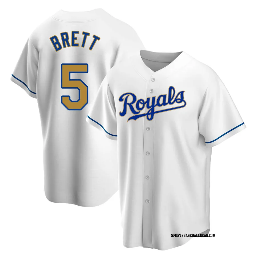 George Brett Men's Kansas City Royals Gold Replica White Home Jersey