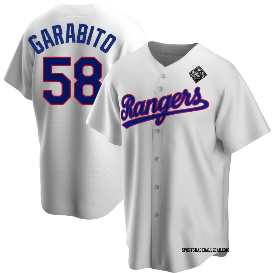 Gerson Garabito Youth Texas Rangers White Replica Home Cooperstown Collection 2023 World Series Jersey