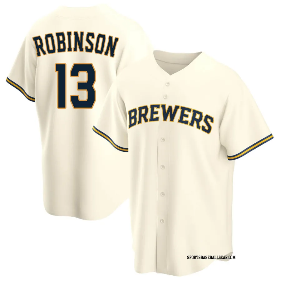 Glenn Robinson Men's Milwaukee Brewers Cream Replica Home Jersey