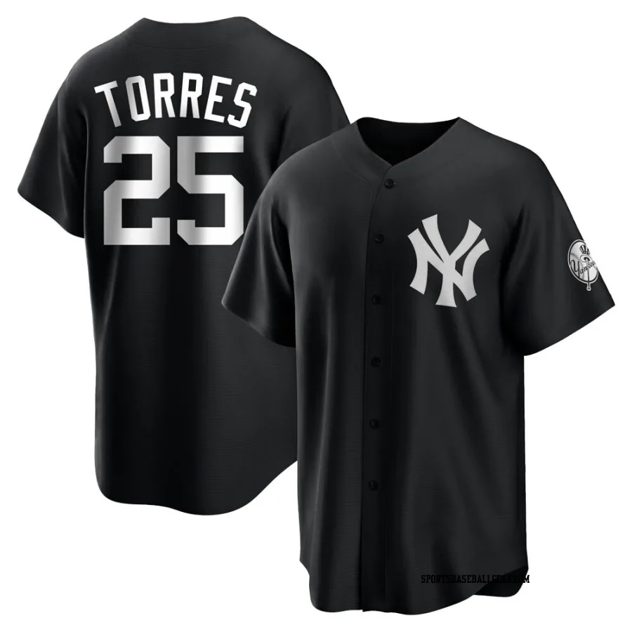 Gleyber Torres Men's New York Yankees Black/White Replica Jersey