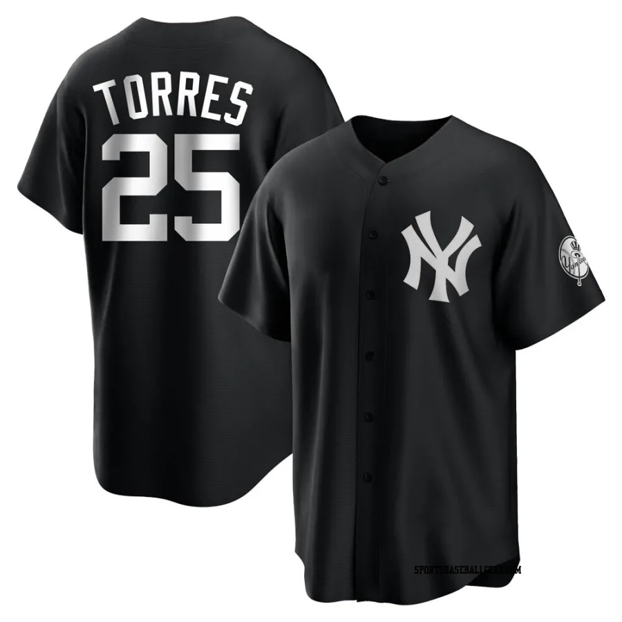 Gleyber Torres Youth New York Yankees Black/White Replica Jersey