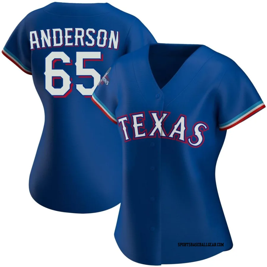 Grant Anderson Women's Texas Rangers Royal Authentic Alternate 2023 World Series Champions Jersey