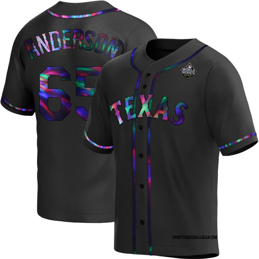 Grant Anderson Youth Texas Rangers Black Holographic Replica Alternate 2023 World Series Jersey