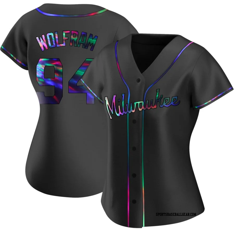 Grant Wolfram Women's Milwaukee Brewers Black Holographic Replica Alternate Jersey