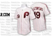 Greg Luzinski Men's Philadelphia Phillies White/Red Replica Strip Throwback Jersey