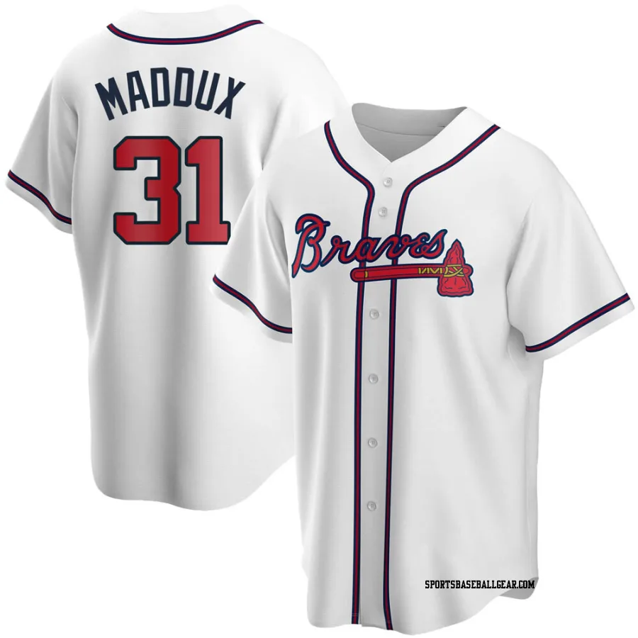 Greg Maddux Men's Atlanta Braves White Replica Home Jersey