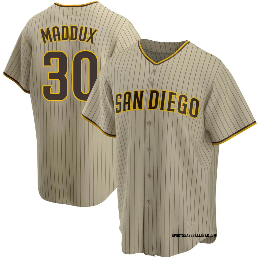 Greg Maddux Men's San Diego Padres Sand/Brown Replica Alternate Jersey