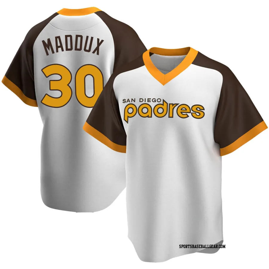 Greg Maddux Men's San Diego Padres White Replica Home Cooperstown Collection Jersey