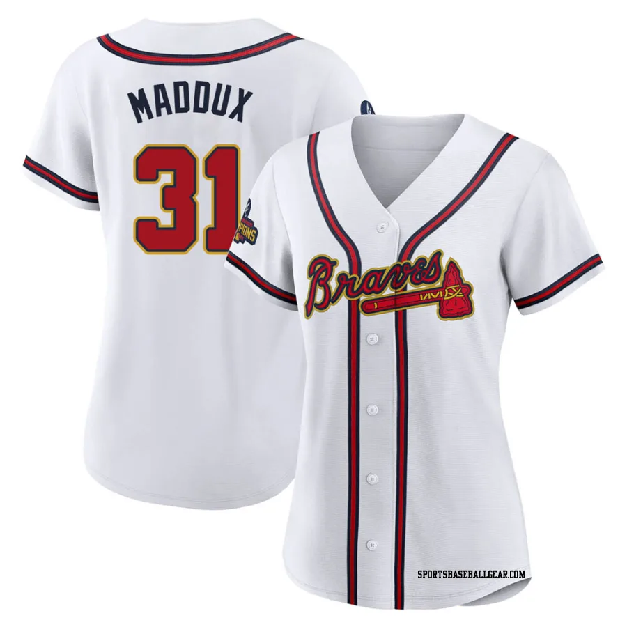 Greg Maddux Women's Atlanta Braves Gold Authentic White 2022 Program Jersey