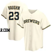 Greg Vaughn Men's Milwaukee Brewers Cream Replica Home Jersey