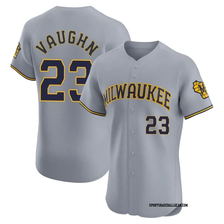 Greg Vaughn Men's Milwaukee Brewers Gray Elite Road Jersey