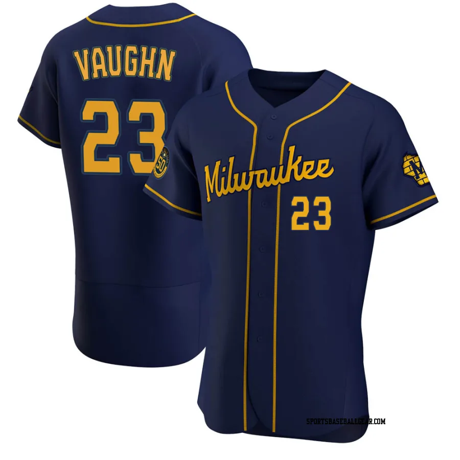 Greg Vaughn Men's Milwaukee Brewers Navy Authentic Alternate Jersey