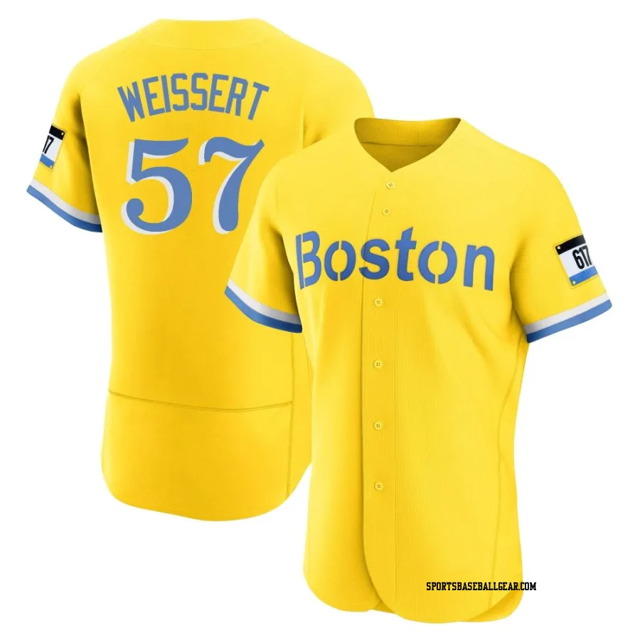 Greg Weissert Men's Boston Red Sox Gold/Light Authentic Blue 2021 City Connect Jersey