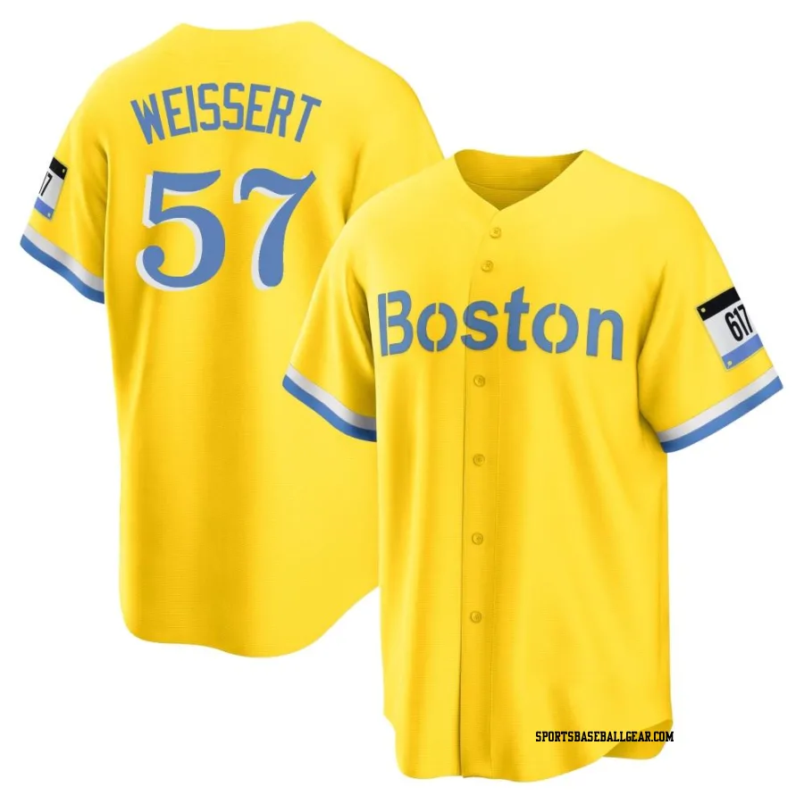 Greg Weissert Youth Boston Red Sox Gold/Light Replica Blue 2021 City Connect Player Jersey