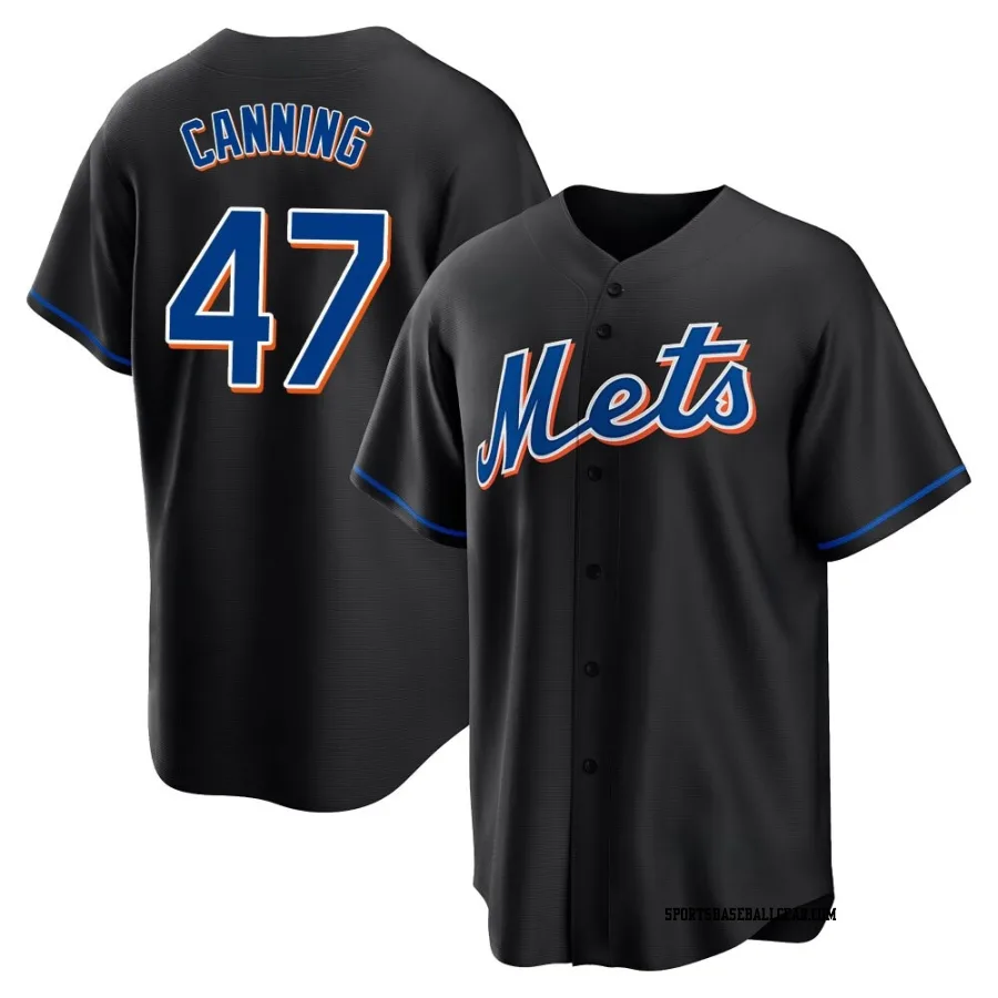 Griffin Canning Men's New York Mets Black Replica 2022 Alternate Jersey