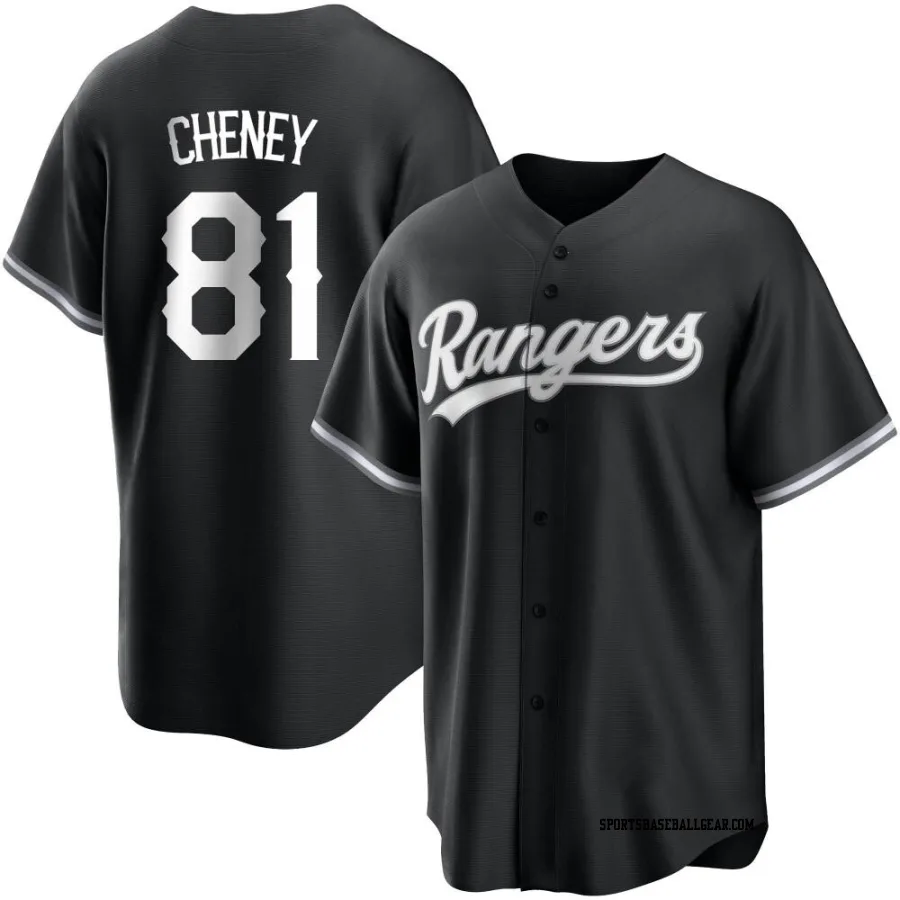 Griffin Cheney Men's Texas Rangers Black/White Replica Jersey