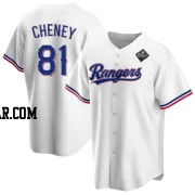 Griffin Cheney Men's Texas Rangers White Replica Home 2023 World Series Jersey