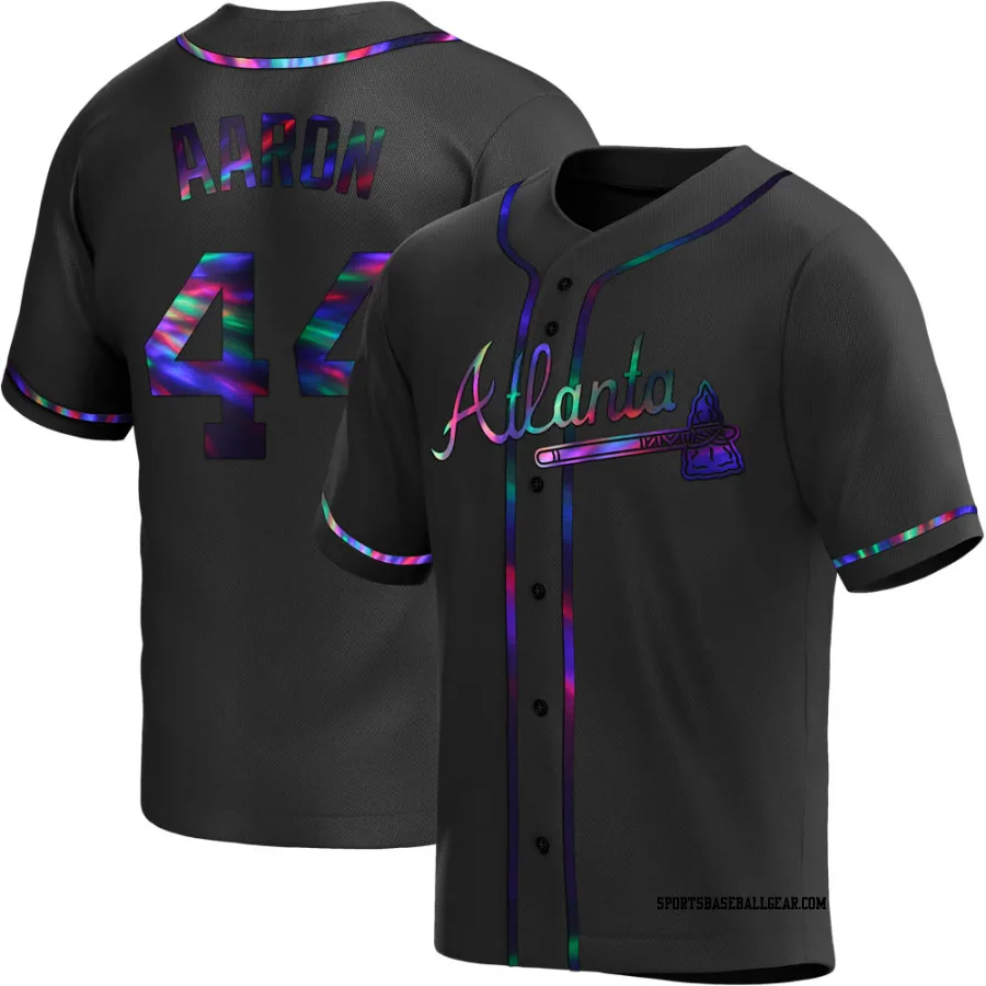 Hank Aaron Men's Atlanta Braves Black Holographic Replica Alternate Jersey