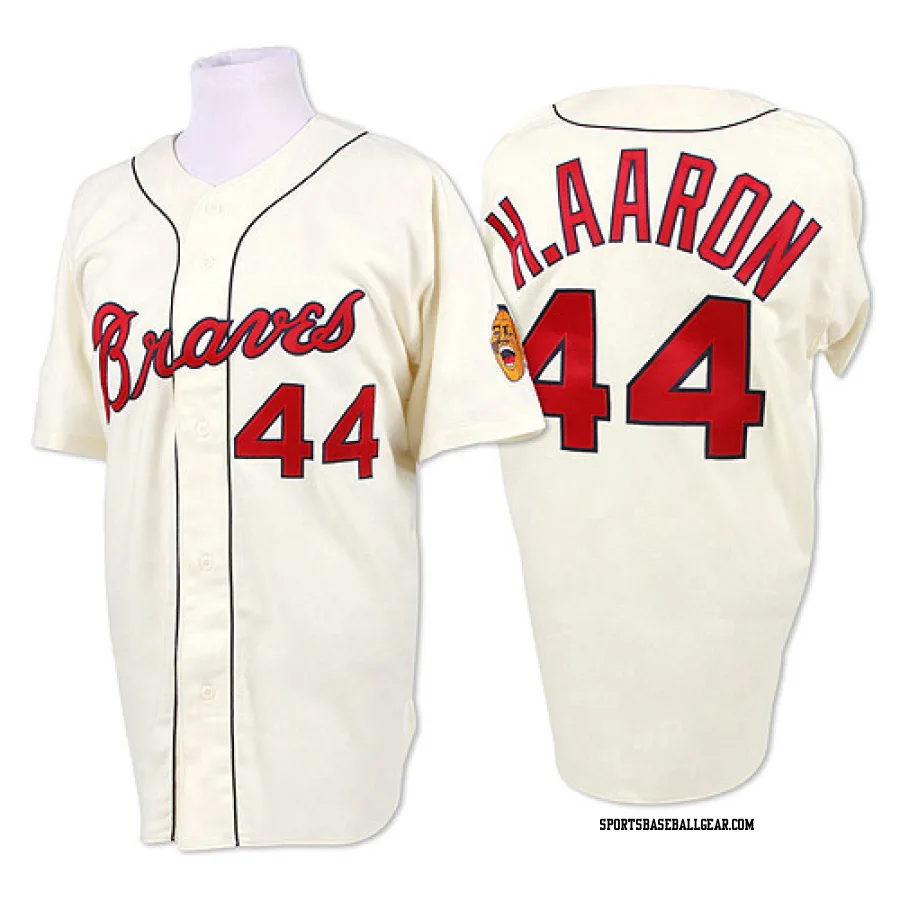 Hank Aaron Men's Atlanta Braves Cream Replica 1963 Throwback Jersey