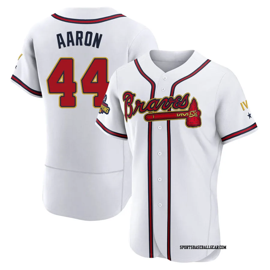 Hank Aaron Men's Atlanta Braves Gold Authentic White 2022 Program Jersey