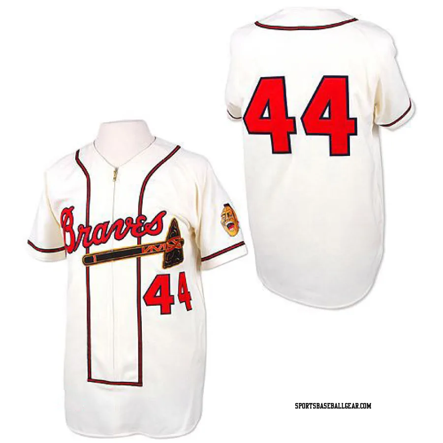 Hank Aaron Men's Atlanta Braves White Authentic Throwback Jersey