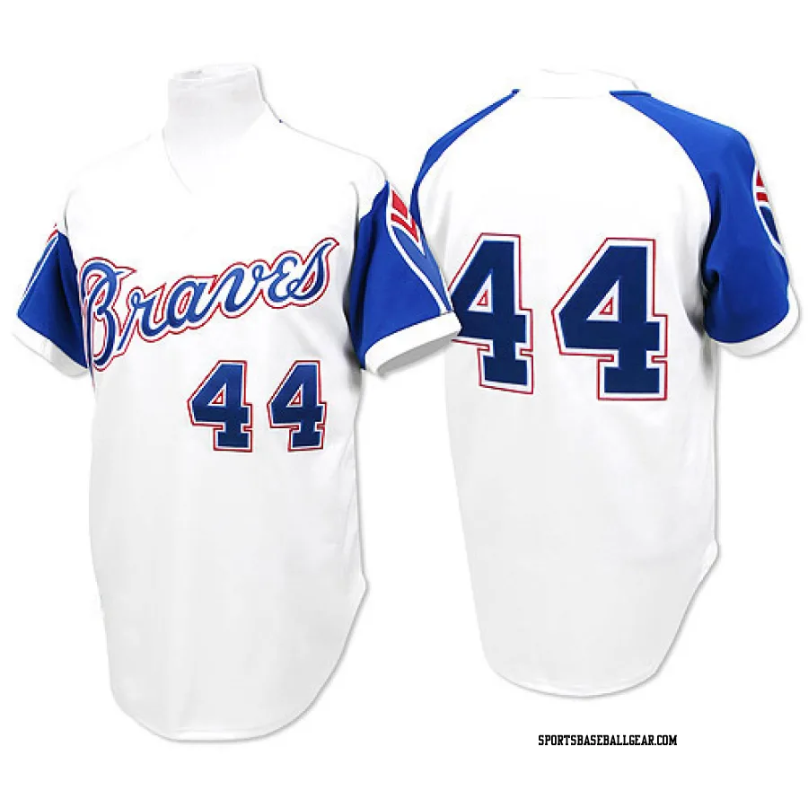 Hank Aaron Men's Atlanta Braves White Replica 1974 Throwback Jersey