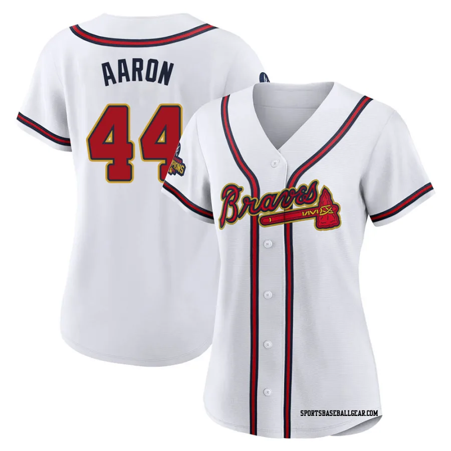 Hank Aaron Women's Atlanta Braves Gold Authentic White 2022 Program Jersey