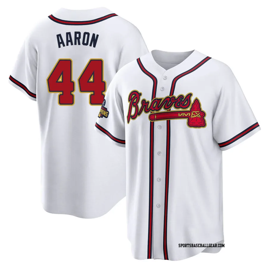 Hank Aaron Youth Atlanta Braves Gold Replica White 2022 Program Jersey