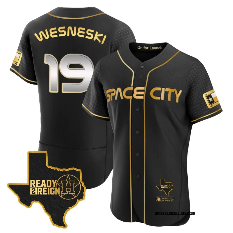 Hayden Wesneski Men's Houston Astros Black/Gold Authentic 2023 Space City Ready 2 Reign Flex Base Jersey