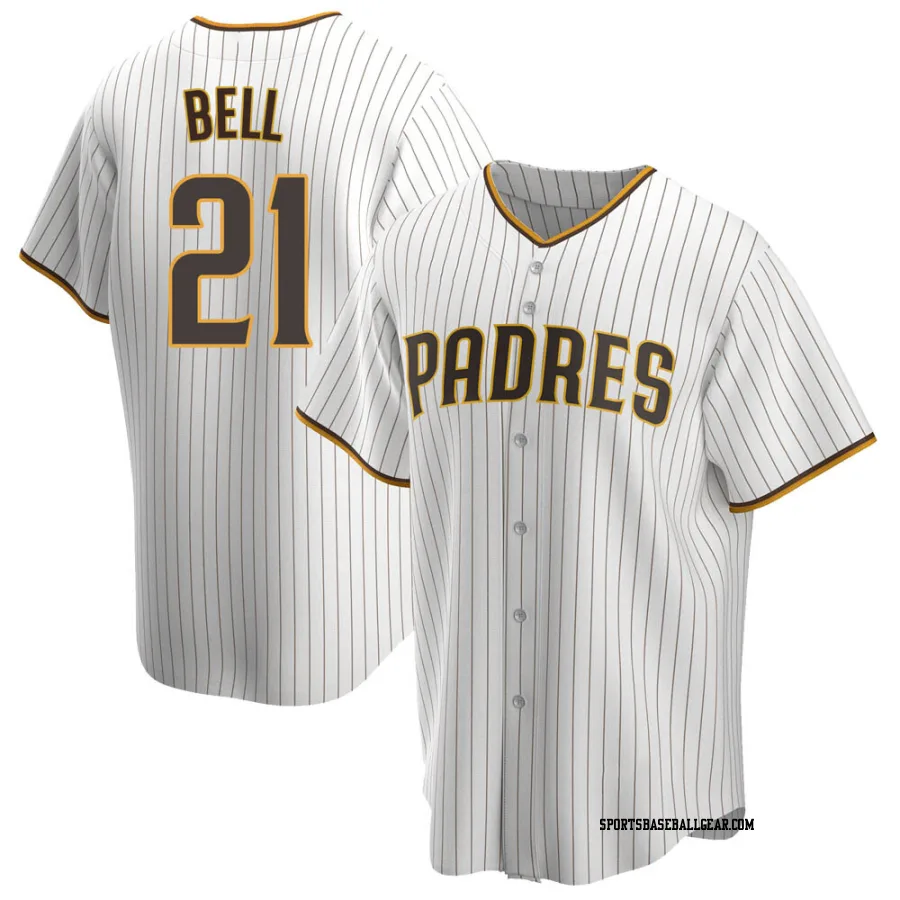 Heath Bell Men's San Diego Padres White/Brown Replica Home Jersey