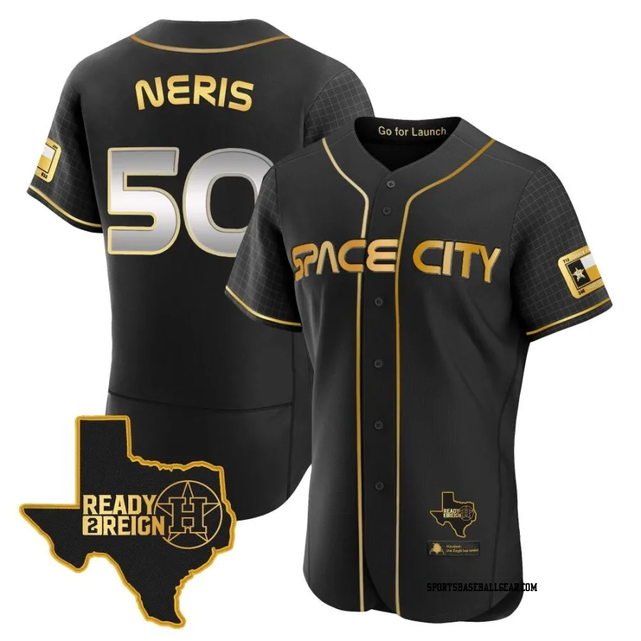 Hector Neris Men's Houston Astros Black/Gold Authentic 2023 Space City Ready 2 Reign Flex Base Jersey