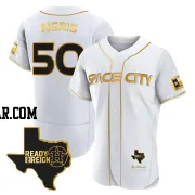 Hector Neris Men's Houston Astros White/Gold Authentic 2023 Space City Ready 2 Reign Flex Base Jersey