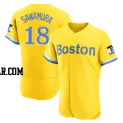 Hirokazu Sawamura Men's Boston Red Sox Gold/Light Authentic Blue 2021 City Connect Jersey