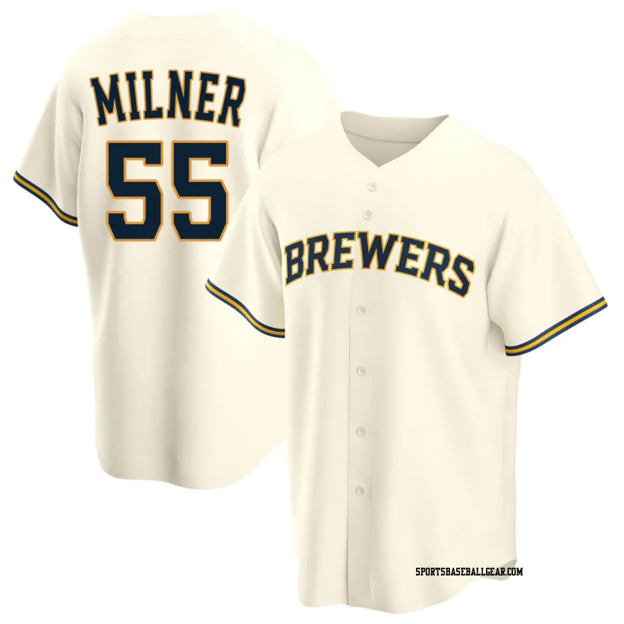 Hoby Milner Men's Milwaukee Brewers Cream Replica Home Jersey