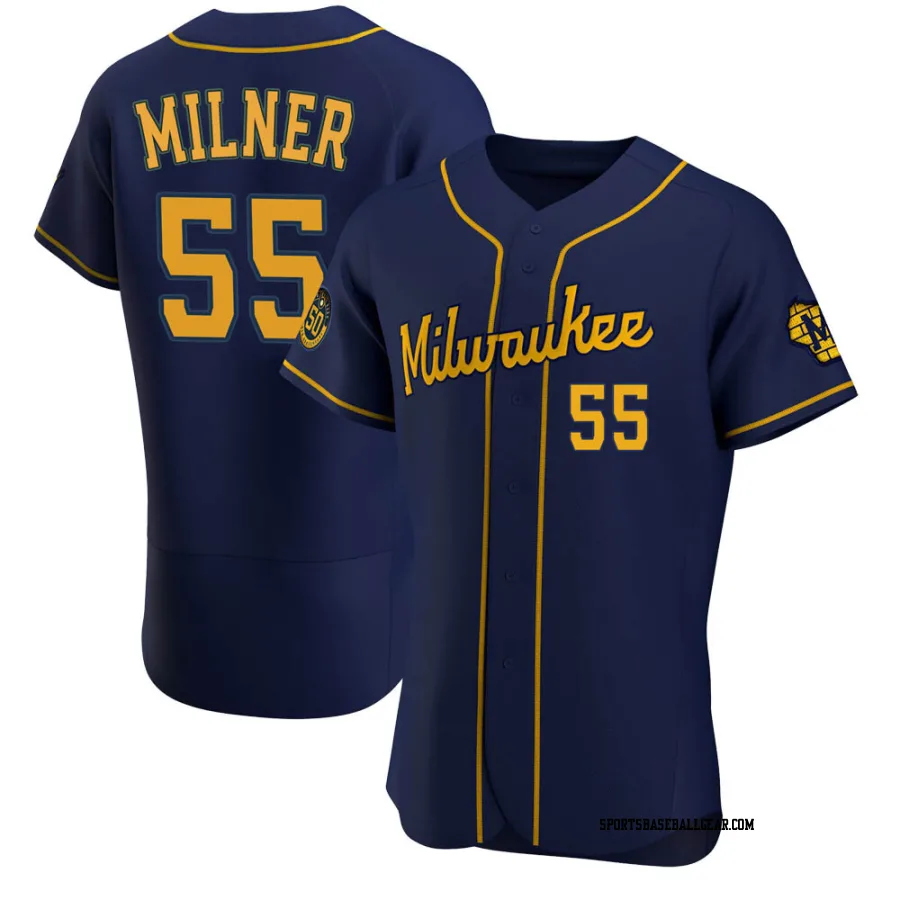 Hoby Milner Men's Milwaukee Brewers Navy Authentic Alternate Jersey