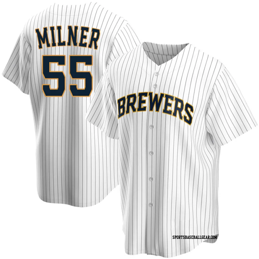 Hoby Milner Men's Milwaukee Brewers White Replica Home Jersey