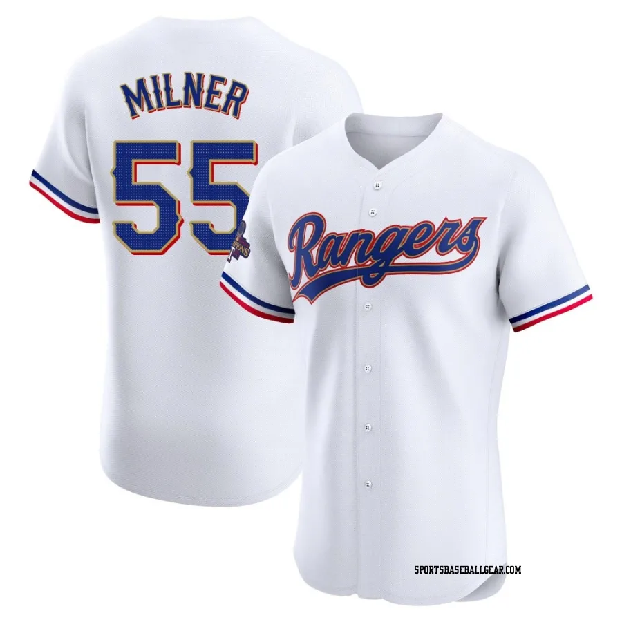 Hoby Milner Men's Texas Rangers Gold Elite White 2024 Collection Jersey