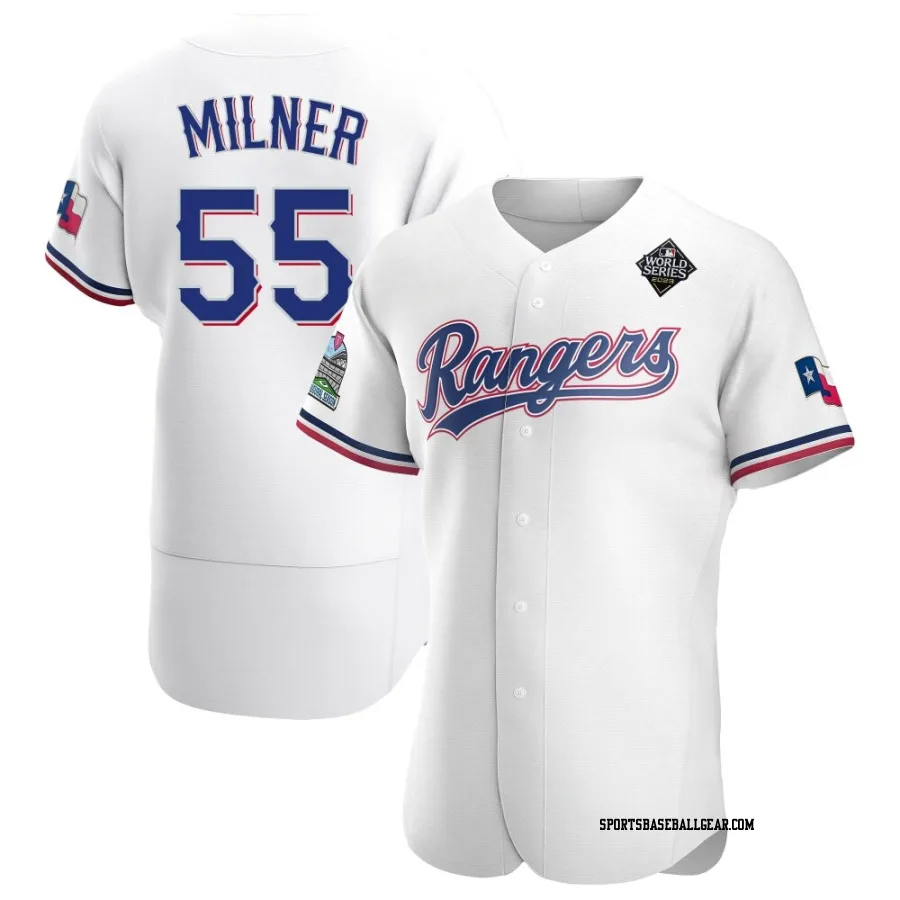 Hoby Milner Men's Texas Rangers White Authentic Home 2023 World Series Jersey