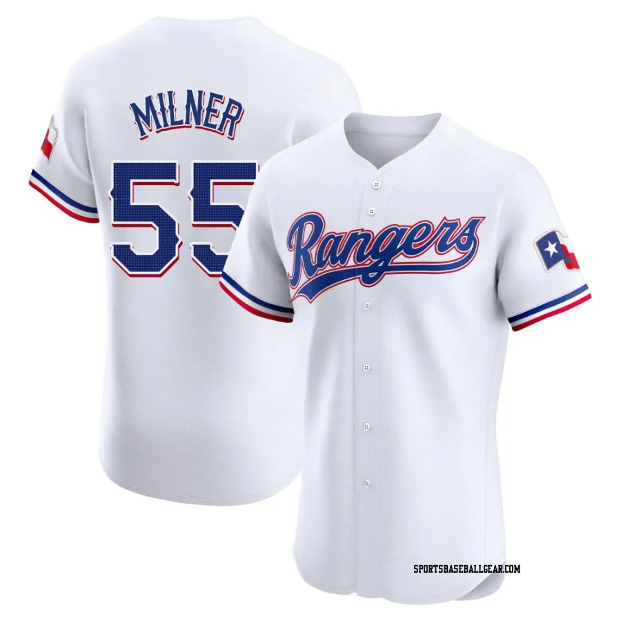 Hoby Milner Men's Texas Rangers White Elite Home Jersey