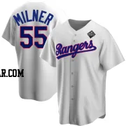 Hoby Milner Men's Texas Rangers White Replica Home Cooperstown Collection 2023 World Series Jersey