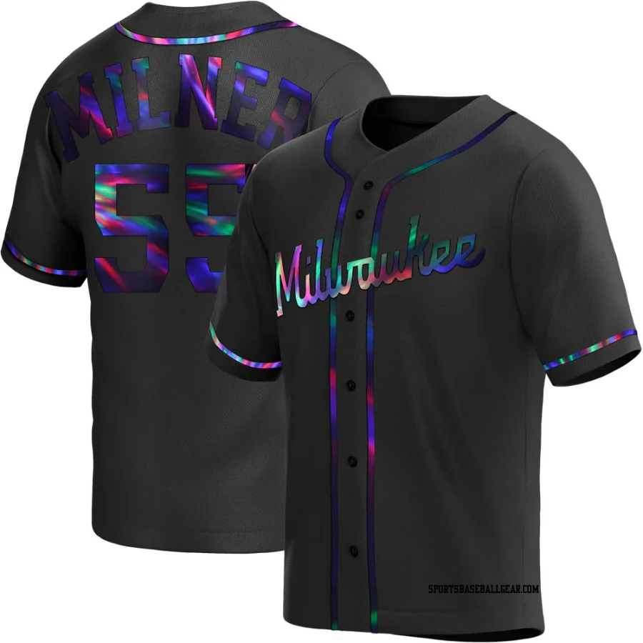 Hoby Milner Youth Milwaukee Brewers Black Holographic Replica Alternate Jersey