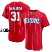 Huascar Brazoban Men's Miami Marlins Red Authentic 2021 City Connect Jersey